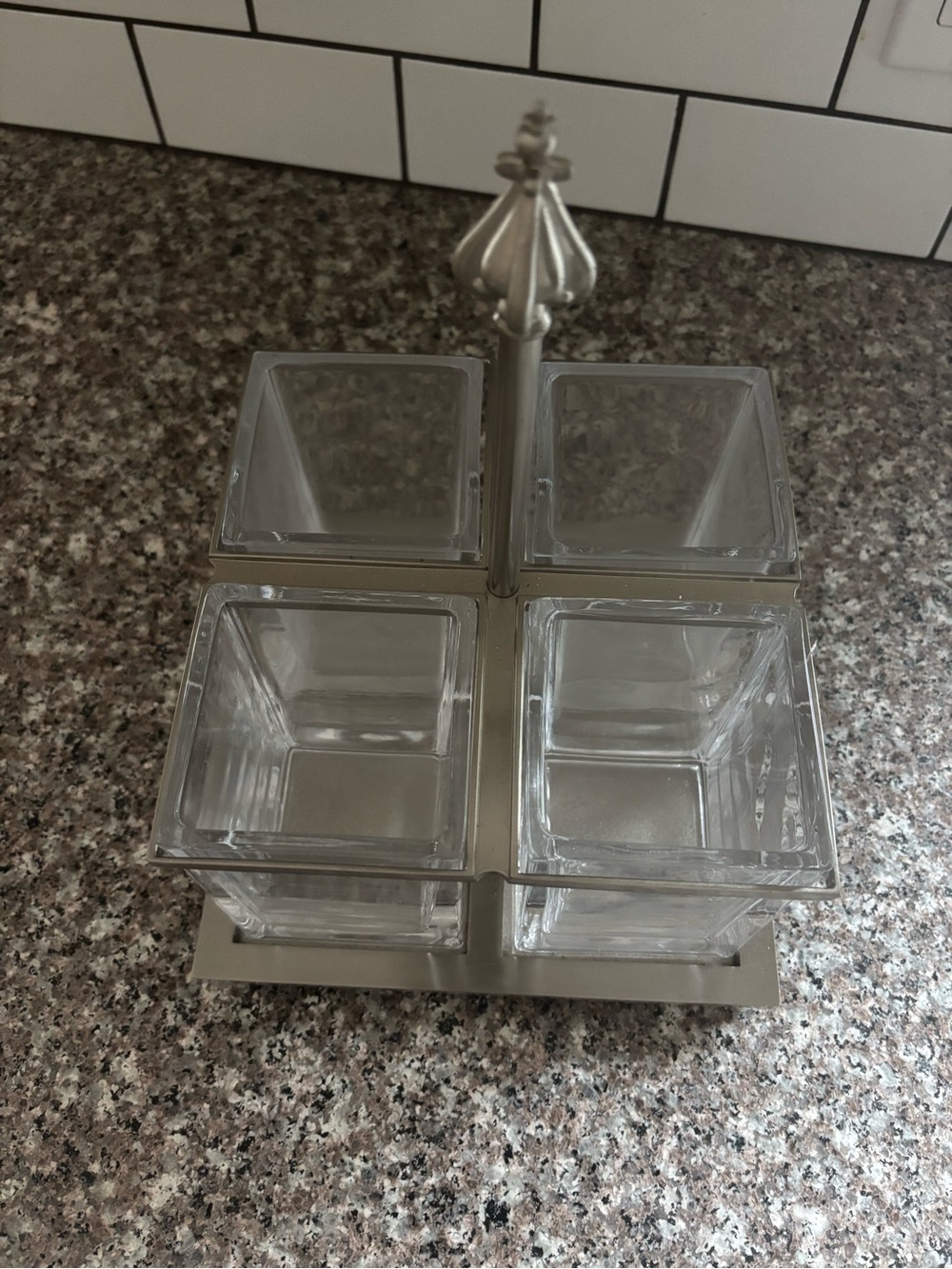 Glass Countertop Utensil & Condiment Holder - Clear Glass with Silver Frame - Picture 2 of 3